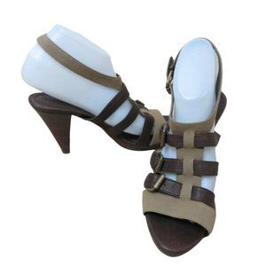 J Crew Wyatt Buckle Heels Leather Canvas